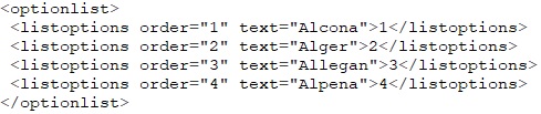An XML formatted list of Michigan County names and State IDs