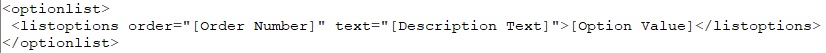 Pseudocode of the XML format for a Community Center Form Component List Element XML option list